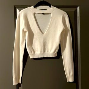 Forever 21 White Cropped Long Sleeve with Cut Out